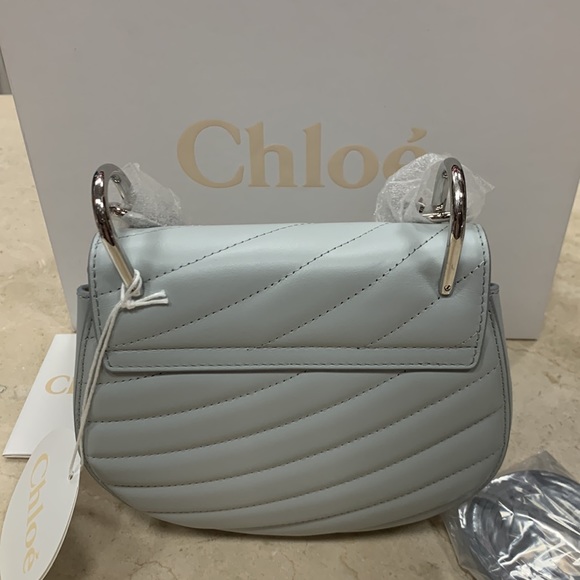 CHLOE MINI DREW CALF LEATHER CROSSBODY W/SILVER TONE JEWELRY CHAIN IN AIRY GREY - Picture 10 of 16
